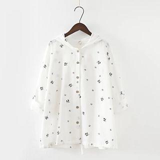Dog Print Hooded Shirt As Shown In Figure - One Size