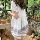 V-neck Patterned Mini Dress Navy Blue - One Size