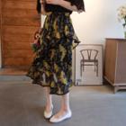 Band-waist Floral Print Tiered Skirt