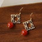 Beaded Drop Earring 1 Pair - 1869 - Gold & Red Brown Bead - One Size