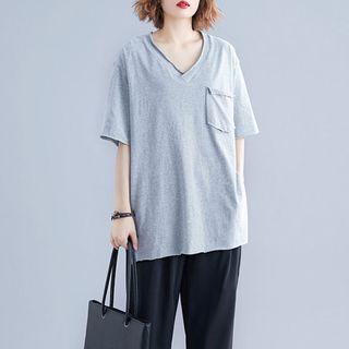 Plain V-neck Short-sleeve T Shirt