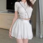 Short-sleeve Cable Knit Top / A-line Skirt