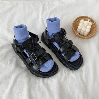 Plain Strappy Lace-up Platform Sandals