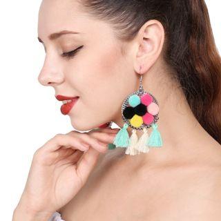 Pompom-accent Tasseled Earrings