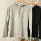 Hooded Long-sleeve Plain Zip Sweatshirt