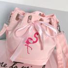 Embroidery Flamingo Drawcord Bucket Bag
