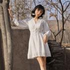 Long-sleeve Crochet Trim Mini A-line Dress