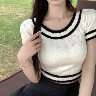 Short-sleeve Knit Top Top - White - One Size