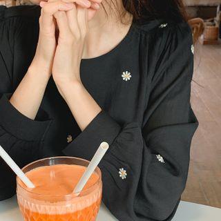 Daisy Embroidery Long Dress Black - One Size