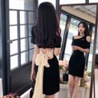 Short-sleeve Cold Shoulder Bow-back Mini Sheath Dress