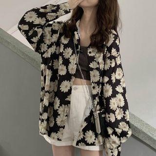 Long-sleeve Floral-pattern Oversized Shirt As Shown In Figure - One Size