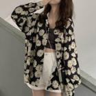 Long-sleeve Floral-pattern Oversized Shirt As Shown In Figure - One Size