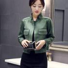 Pocket-accent Open-front Cropped Jacket