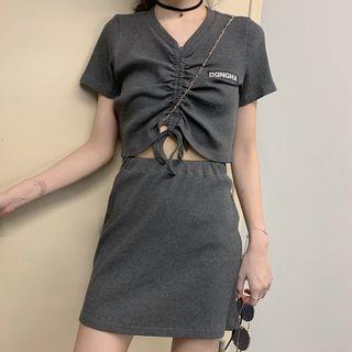Set: Drawstring Short Sleeve T-shirt + Mini Skirt