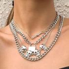 Set Of 4: Wire + Lock + Skull + Chain Necklace Silver - One Size