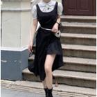 Puff-sleeve Mock Two-piece Asymmetrical Hem Dress