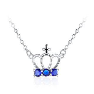 Fashion Elegant Crown Necklace With Blue Austrian Element Crystal Silver - One Size