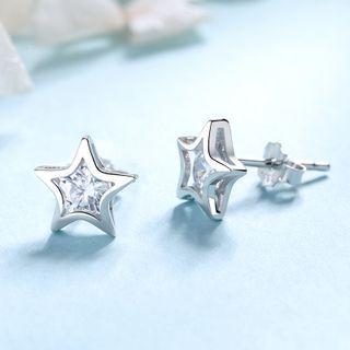 Star Rhinestone Sterling Silver Earring 1 Pair - 925 Silver - Silver - One Size