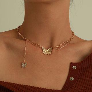 Butterfly Rhinestone Pendant Alloy Choker