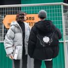Couple Matching Hand Print Hooded Padded Jacket