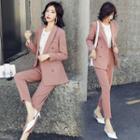 Set: Double-breasted Blazer + Cropped Straight-cut Dress Pants
