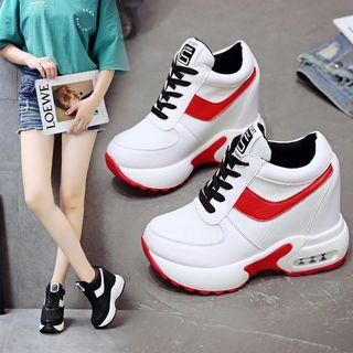 Two Tone Platform Hidden Wedged Sneakers