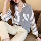 Striped Panel Front Pocket Button-down Shirt