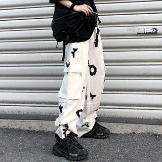 Flower-print Side Pocket Cargo Pants