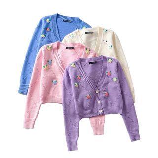 Button-up Floral Embroidered Cardigan