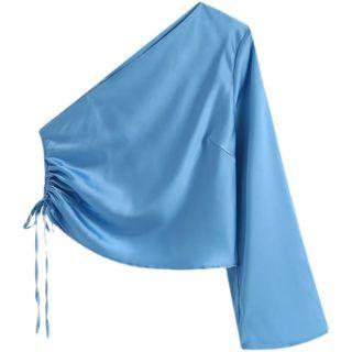 One-shoulder Drawstring Blouse