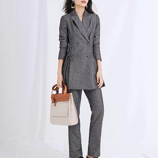 Set: Lace-up Double-breasted Blazer + Dress Pants