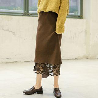 Lace Panel Midi Straight-fit Skirt