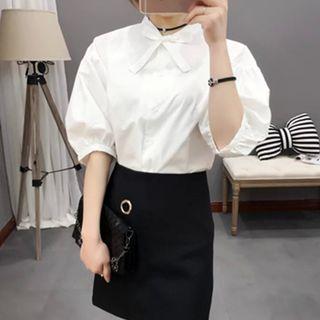 Elbow-sleeve Bow Neck Blouse