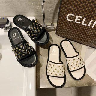 Studded Quilted Flat Slide Sandals