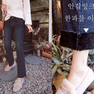 Faux-fur Lined Semi Boot Cut Jeans