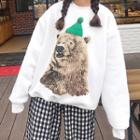 Bear Print Pullover White - One Size