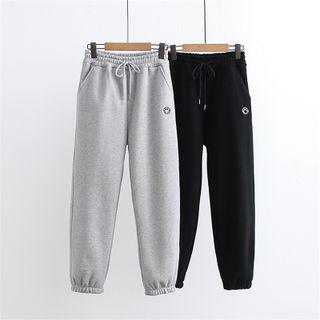 Smiley Face Embroidered Drawstring Harem Pants