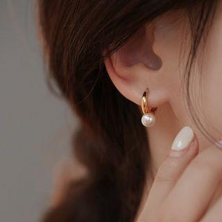 Faux Pearl Mini Hoop Earring 1 Pair - Gold - One Size
