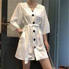 3/4-sleeve Button-up Mini A-line Dress