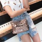 Lettering Sequined Crossbody Bag