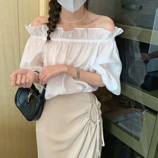 Puff-sleeve Off Shoulder Blouse / Midi Skirt