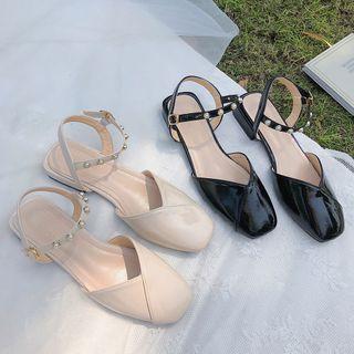 Square Toe Faux Pearl Sandals