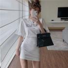 Short-sleeve Lettering Mini Bodycon T-shirt Dress