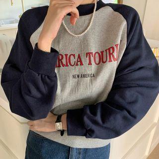 Lettering Print Sweatshirt Blue & Gray - One Size