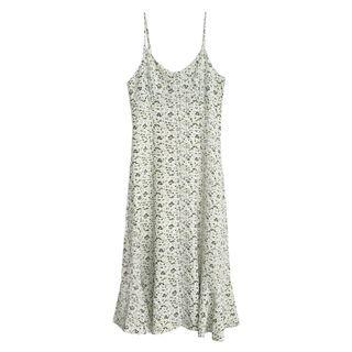 Floral Printed Chiffon Spaghetti-strap Dress Green - One Size