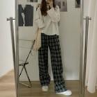 Long-sleeve Plain T-shirt / Plaid Pants