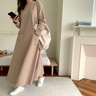 Flared Striped Maxi T-shirt Dress