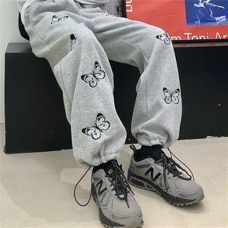 Butterfly Embroidered Harem Sweatpants