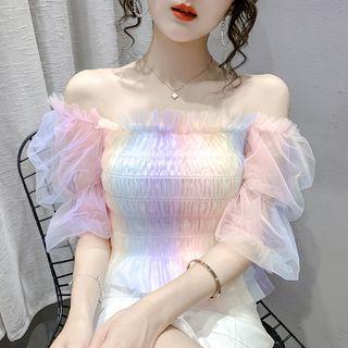 Short-sleeve Rainbow Print Top