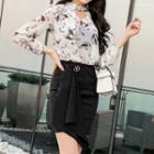 Long-sleeve Cutout Top / Fitted Mini Skirt